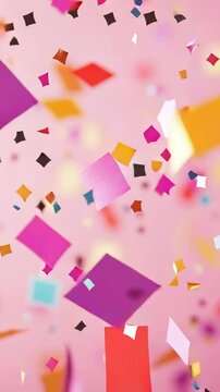 Bright confetti scattered against a pink background creates a festive atmosphere, perfect for celebrations and joyful gatherings.