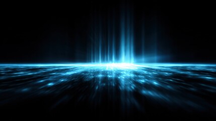 Abstract futuristic glowing blue energy waves across dark background with light streaks