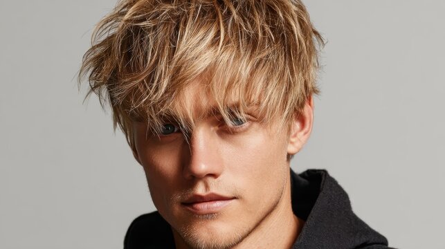 Layered crew cut with tousled fringe and matte finish