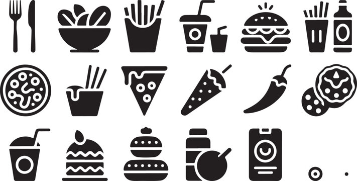  Burger, fries, cake, and food glyph icon pack for fast-food design