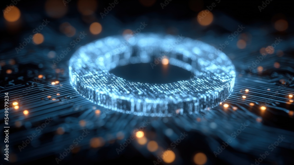 Poster futuristic digital with glowing data particles and neon light effects