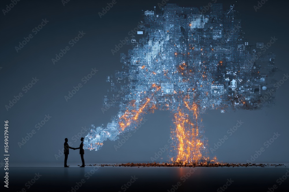 Aufkleber two people exchanging a spark with a vibrant fireworks display and glowing sparks