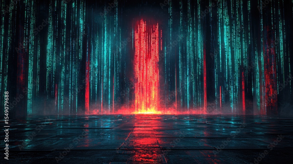 Poster dynamic digital art installation virtual space visual content futuristic environment vibrant color p