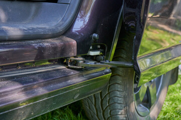 open sliding car door, open sliding doors of a cargo-passenger car, close-up, door opening mechanism