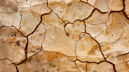 Macro Photograph of Parched Earth Texture: Extreme Close-Up Revealing Deep Fissures and Geological Stratification Under Intense Sunlight