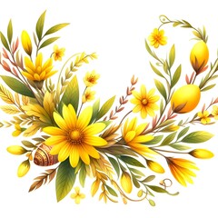 yellow spring ornament illustration watercolor style isolated on white background