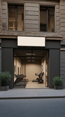 Modern gym interior with fitness equipment and gym benches in urban building