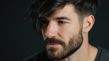 Obraz premium Short comb-over with drop fade and natural black sheen