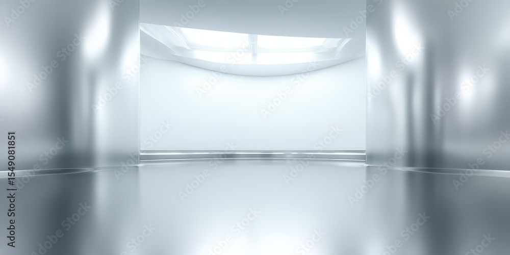 Poster futuristic minimalist white corridor with soft lighting and smooth curved walls