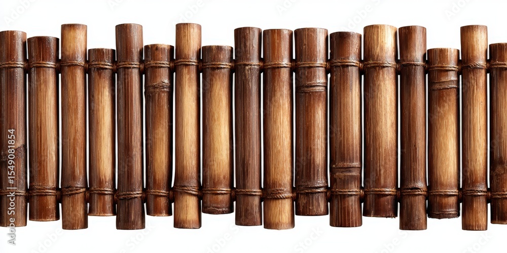 Poster close-up view of a wooden bamboo fence with natural texture and pattern