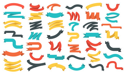 Set of color Ribbons. Ribbon elements. Starburst label. Vintage. Modern simple ribbons collection. illustration