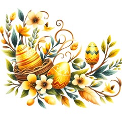 yellow spring ornament illustration watercolor style isolated on white background