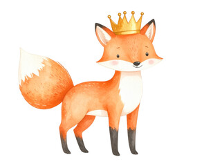 Obraz premium Majestic fox king, a drawing of fox wearing golden crown, symbolizing wisdom and royalty