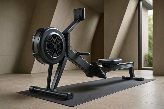 Sleek Modern Rowing Machine in a Minimalist Home Gym Environment