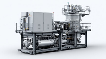 Large Industrial Gas Compressor Machine with Complex Components and Safety Railings