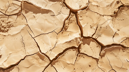 Macro Photograph of Parched Earth Texture: Extreme Close-Up Revealing Deep Fissures and Geological Stratification Under Intense Sunlight