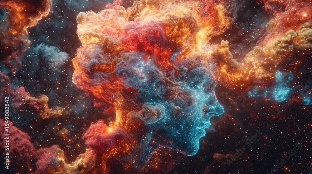 Poster cosmic transformation art space digital artwork nebula environment abstract viewpoint surreal concep