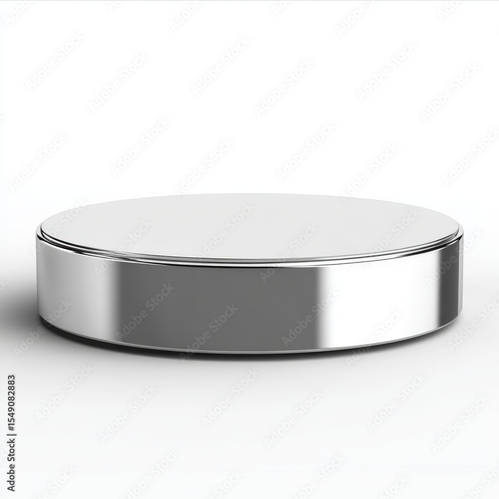 Poster sleek silver circular platform with reflective surface and modern minimalist design
