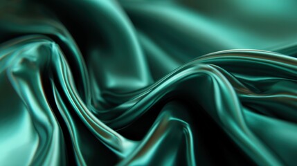 Obraz premium Elegant teal satin fabric with smooth flowing folds and shiny silky texture