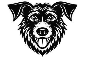 Black and white silhouette shows a happy dog with its tongue sticking out