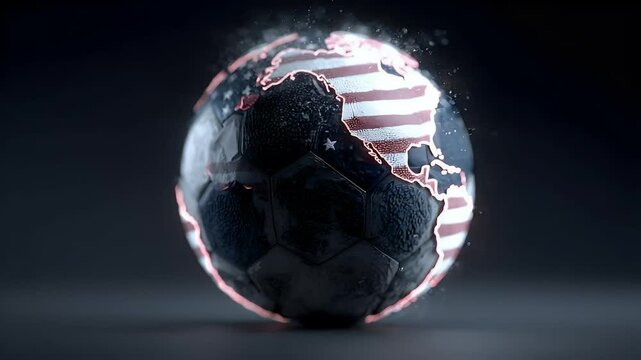 World Soccer Ball Design with American Flag Theme Dark Background