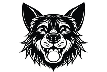 Bold black and white shows an expressive dog face with open mouth