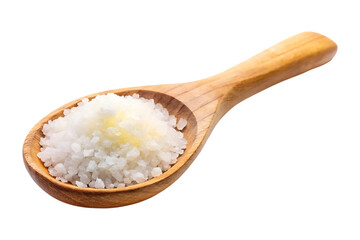 wooden spoon with salt isolated image on transparent background