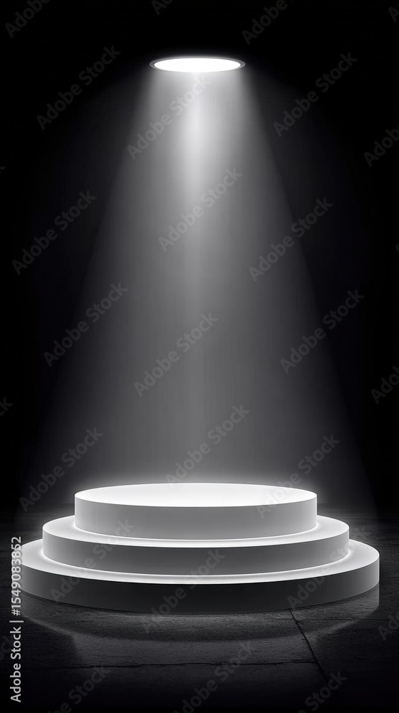 Aufkleber empty illuminated stage with spotlight and three-tiered circular podium for performances