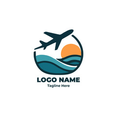 Travel logo for company identity and tourism business branding, vector journey icon, vacation trip symbol, airplane logo design for global travel and destination agency