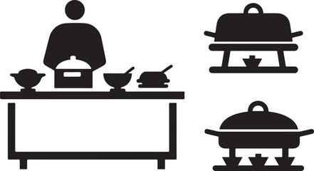 set of silhouettes of kitchen