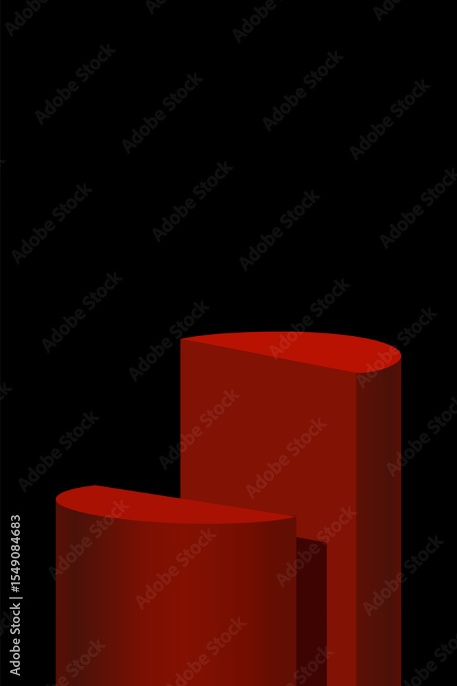 Poster minimalist 3d red podium pedestal for product display,empty modern red cylinder display with soft sh