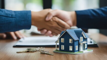 Business Handshake Outside House Real Estate Negotiation Property Purchase Agreement