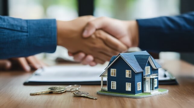 Business Handshake Outside House Real Estate Negotiation Property Purchase Agreement