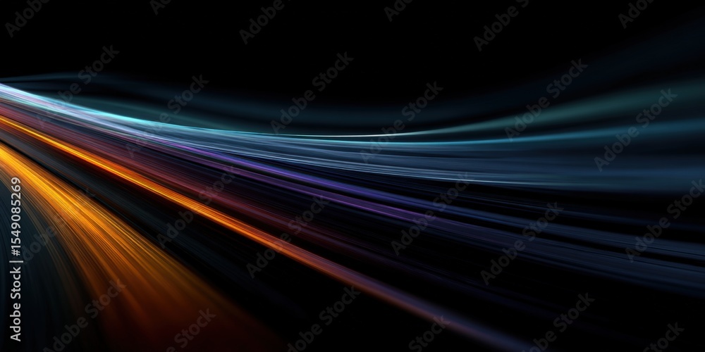 Poster Vibrant Light Trails in Motion on Dark Background Creating Dynamic Abstract Effect
