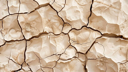 Macro Photograph of Parched Earth Texture: Extreme Close-Up Revealing Deep Fissures and Geological Stratification Under Intense Sunlight