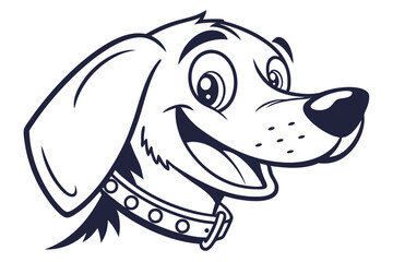 Cartoon dog with open mouth and collar smiles, showing a happy, playful expression