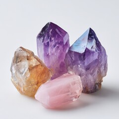 Fototapeta premium Amethyst Rose Quartz Citrine Crystals Vibrant Gemstones