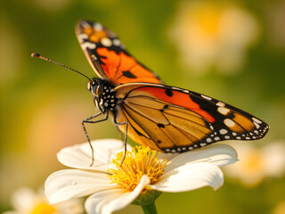 Orange Monarch Butterfly on Flowers. Beautiful Nature Macro Photography. Generative AI