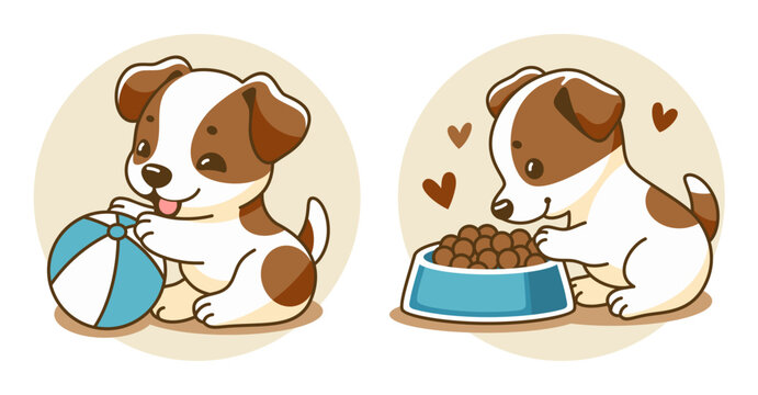 jack russell terrier puppy in different poses,  cute dog illustration, sticker
