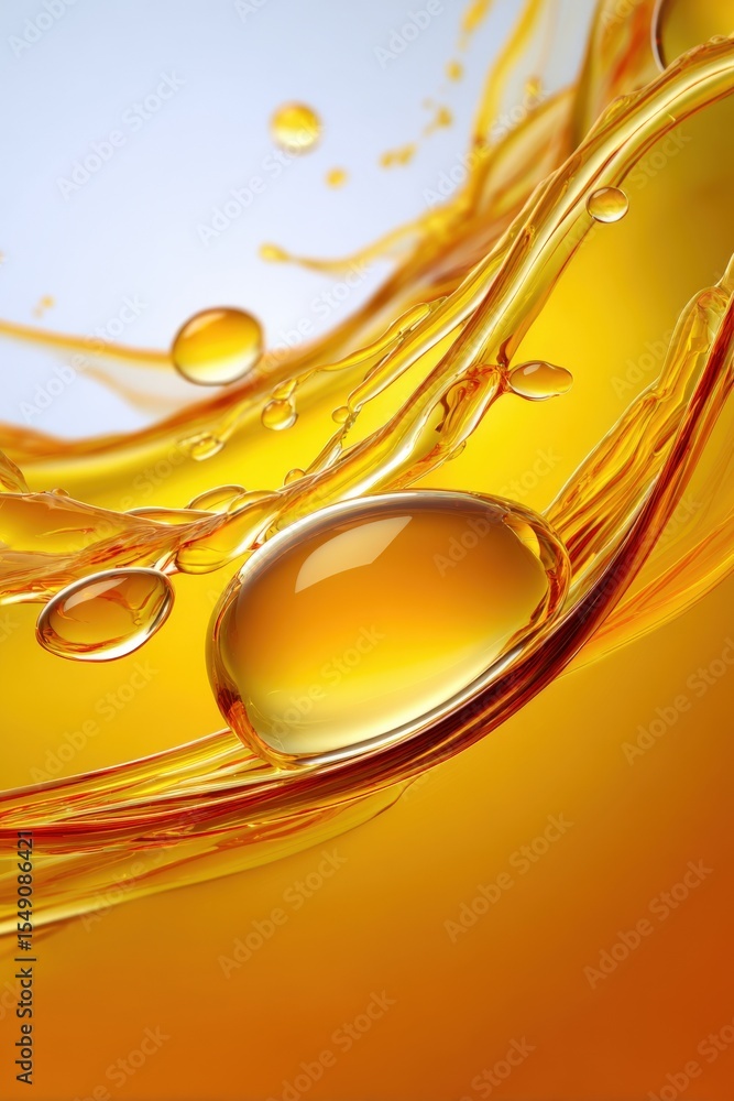 Poster Abstract golden liquid splash with bubbles and dynamic motion for artistic design