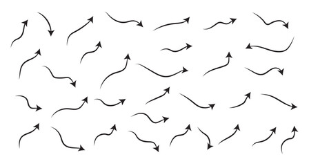 Hand Drawn Arrow Vector icon Set. Black Directional Icons and Abstract Navigation Symbols. Eps 10