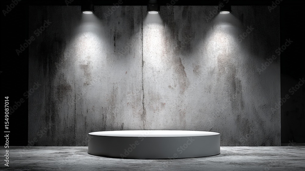 Aufkleber modern empty exhibition or display stage with spotlighting on a textured concrete wall
