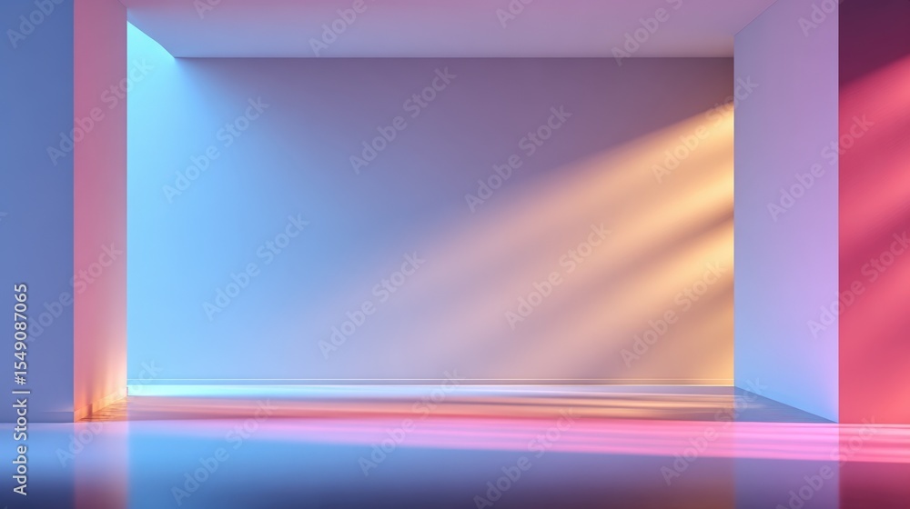 Poster modern minimalistic empty room with colorful wall lighting and smooth floor