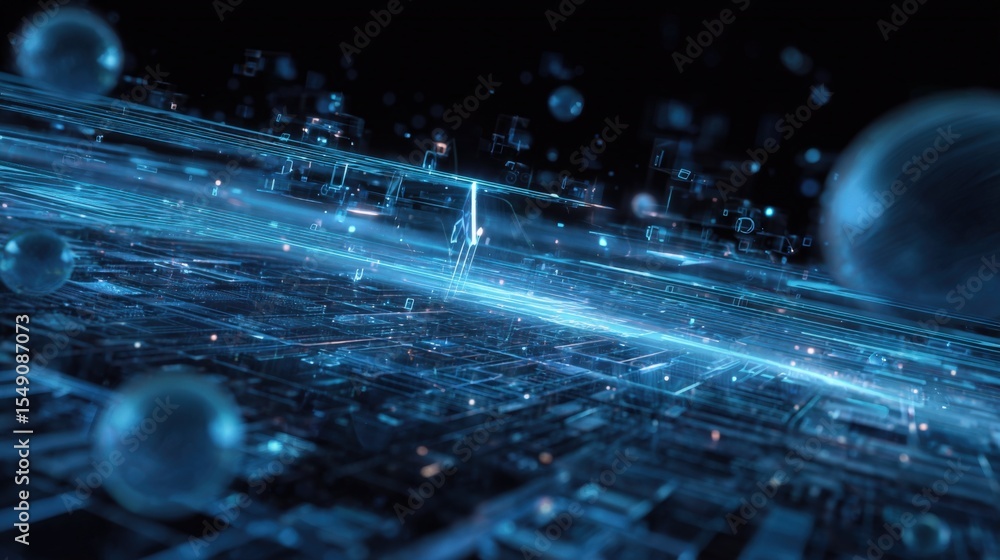 Aufkleber futuristic digital technology concept with glowing lines and spherical elements