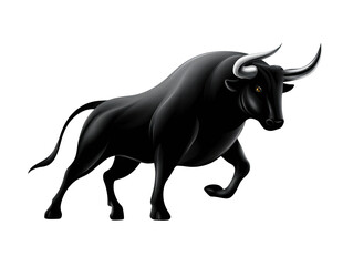 Fototapeta premium Imposing black bull with majestic horns, a symbol of strength and power in nature