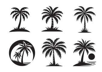 Palm Tree of Silhouette black vector Set