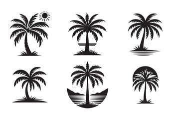 Obraz premium Palm Tree of Silhouette black vector Set