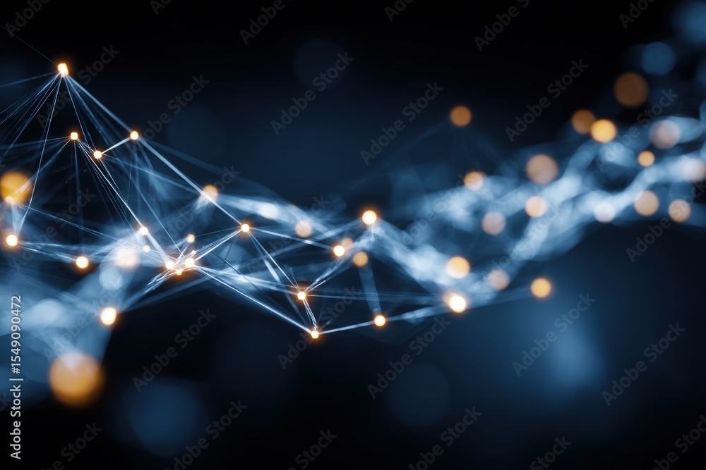Fototapete Abstract digital network connection with glowing lines and points in dark background