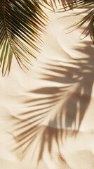 summer background of beach sand with shadows from palm leaves, top view