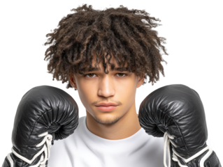 Man prepared for boxing match or training, a closeup of boxing gloves and focused stance
